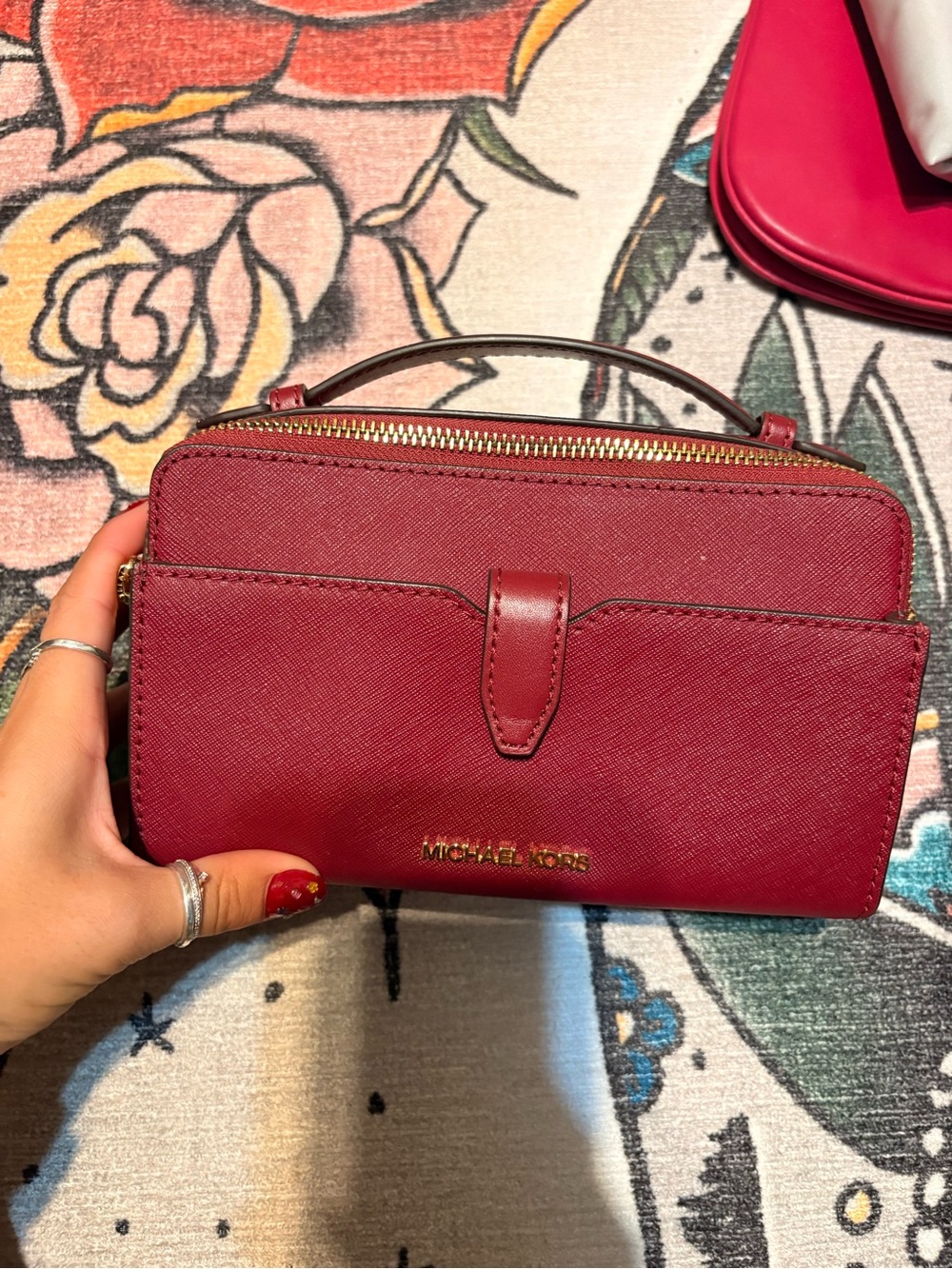 Michael Kors Jet Set Medium Saffiano Leather Smartphone Double- Zip Crossbody